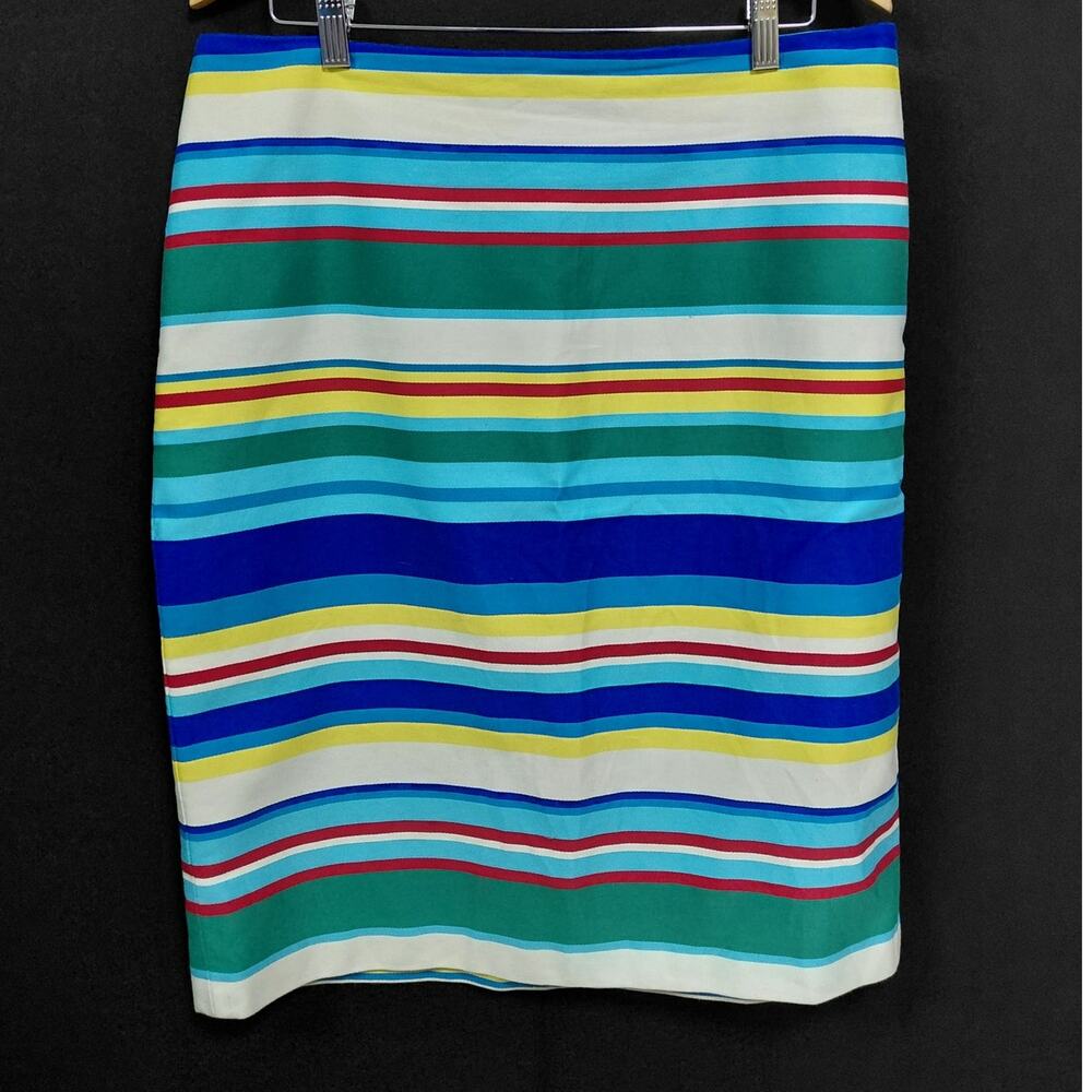 TALBOTS Striped Woven Cotton Pencil Skirt Knee Length Women Size 12